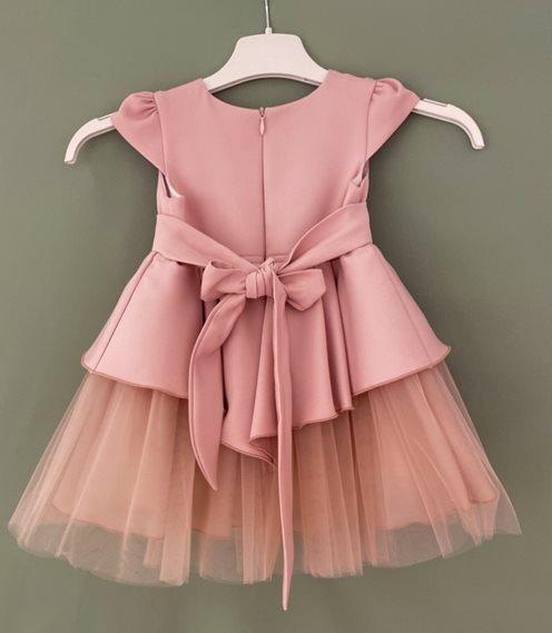 Sukienka dziecięca ozdobna róża baskinka wrzos