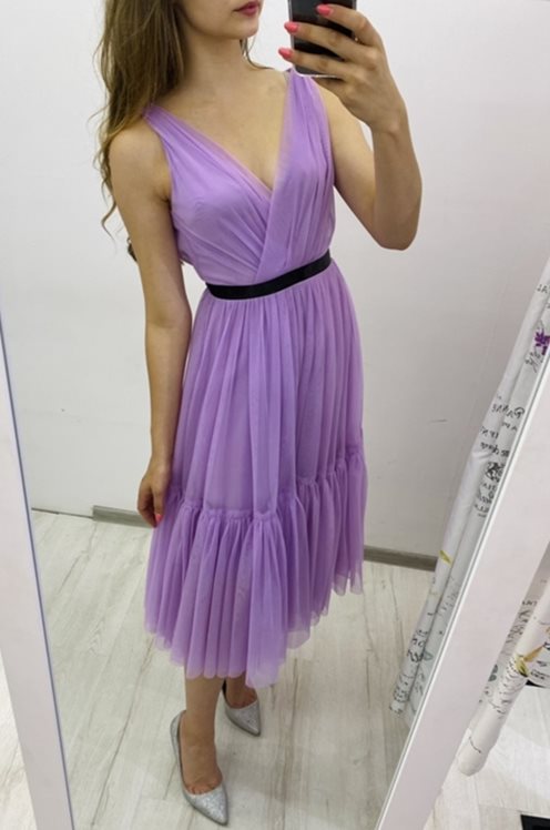 Sukienka midi tiulowa grube ramiączka lilia