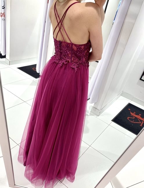 Sukienka długa gorset koraliki ramiączka fiolet