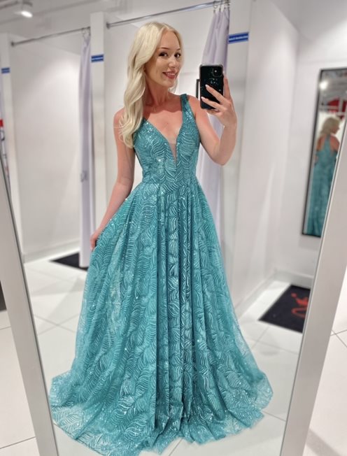 sukienka długa cała brokatowa mięta