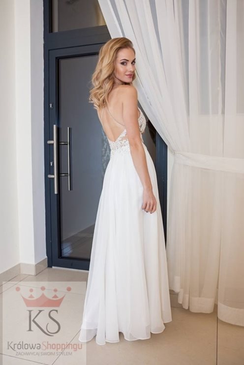 Długa sukienka na ramiączkach ecru