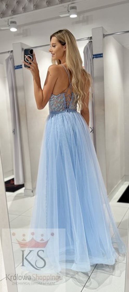 Sukienka długa gorset ozdoba tiul jeans