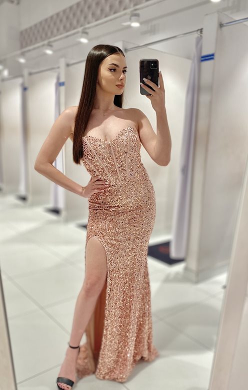 Sukienka długa cekinowa bez ramiączek p.róż