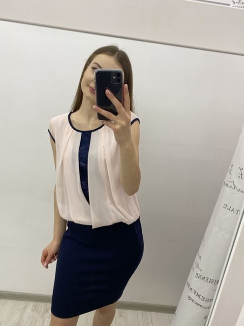 sukienka prosta luźna zdobiona róż/granat