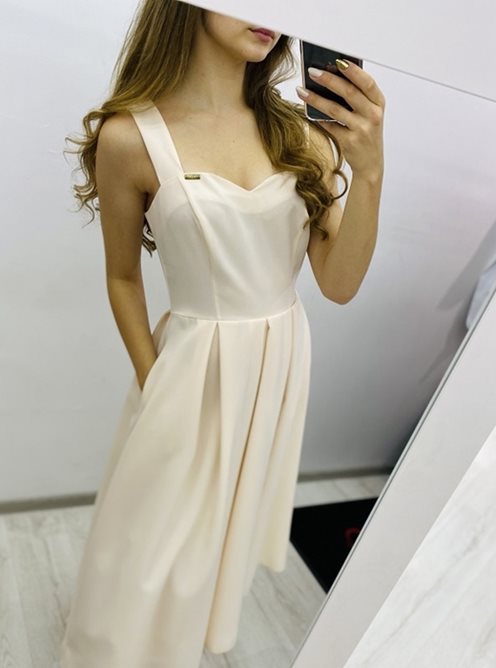 Sukienka za kolano ramiączka łosoś