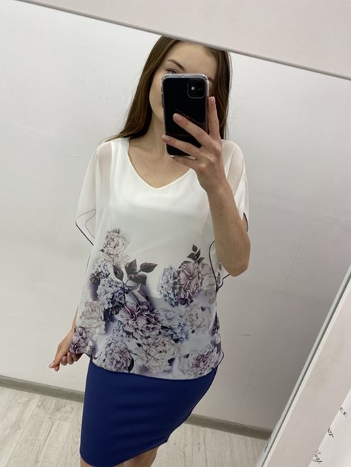 Sukienka z wpuszczaną narzutką rękawek kwiaty gran