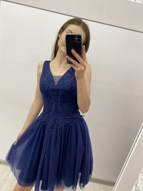 Sukienka wiązana tiul koronka granat