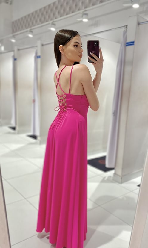Sukienka długa dekolt woda wiązanie tył magenta