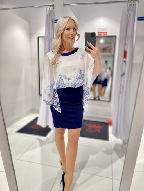 Krótka sukienka narzutka szyfonowa biel/granat