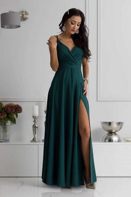 Długa sukienka na ramiączka brokat b.zieleń