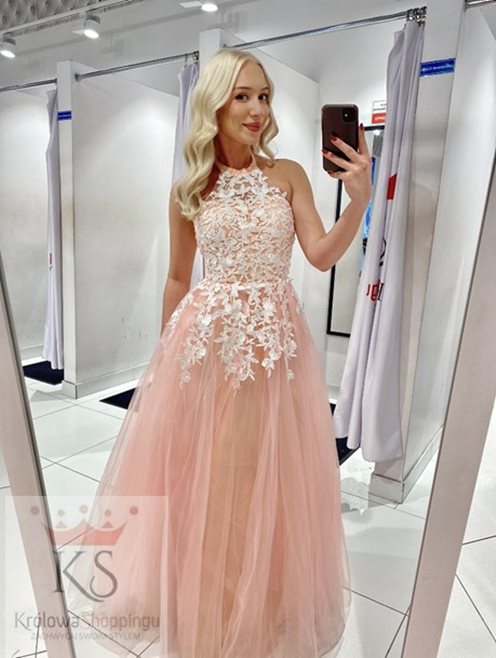 Długa sukienka princeska hafty wiązanie szyjałosoś