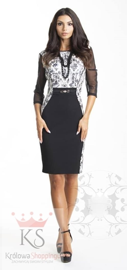 Sukienka rękaw pasek czarny/biały