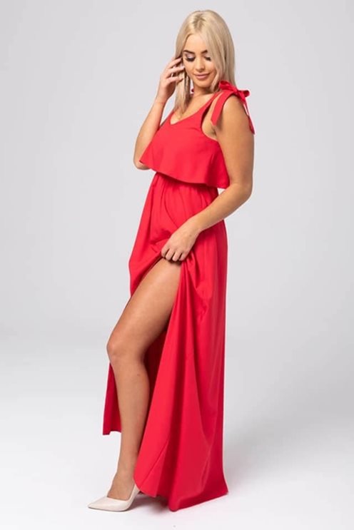 Długa sukienka wiązane ramiączka czerwona