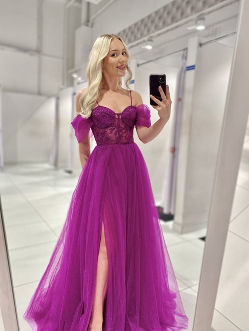 Sukienka długa hiszpanka gorset tiul fiolet