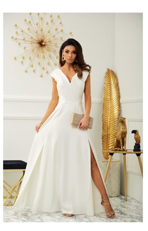 Sukienka długa połyskująca rozcięcia biel