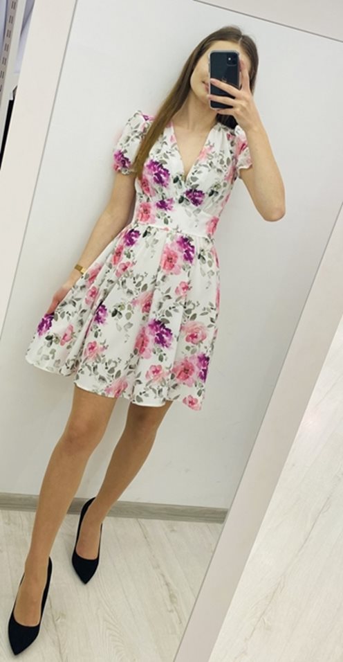 sukienka krótka zwiewna róż fiolet