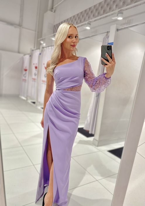 Długa sukienka na jedno ramię cekiny lilia