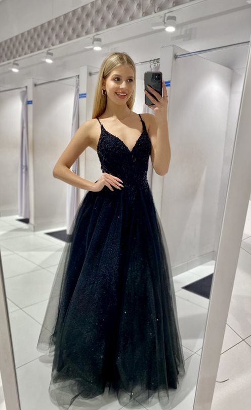 Sukienka długa gorset zdobienia wiązanie czerń