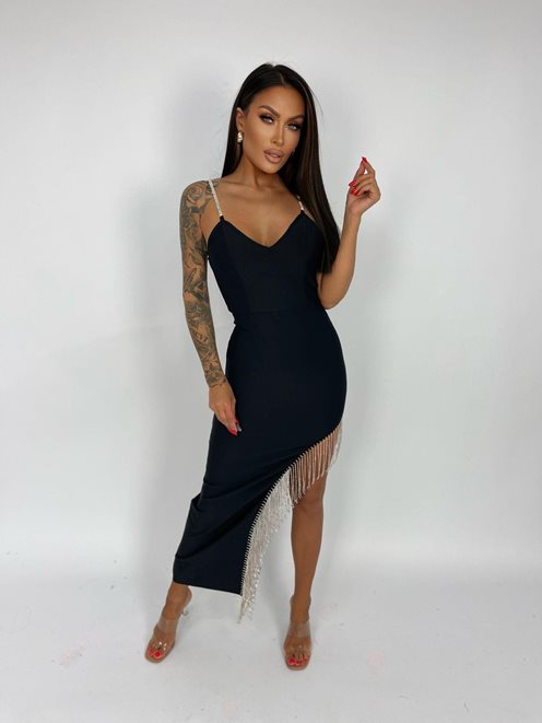 Długa sukienka ozdobne ramiączka czarna