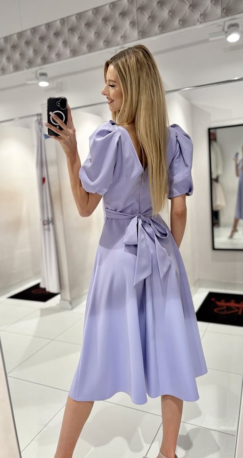 Sukienka midi bufiaste rękawki lilia