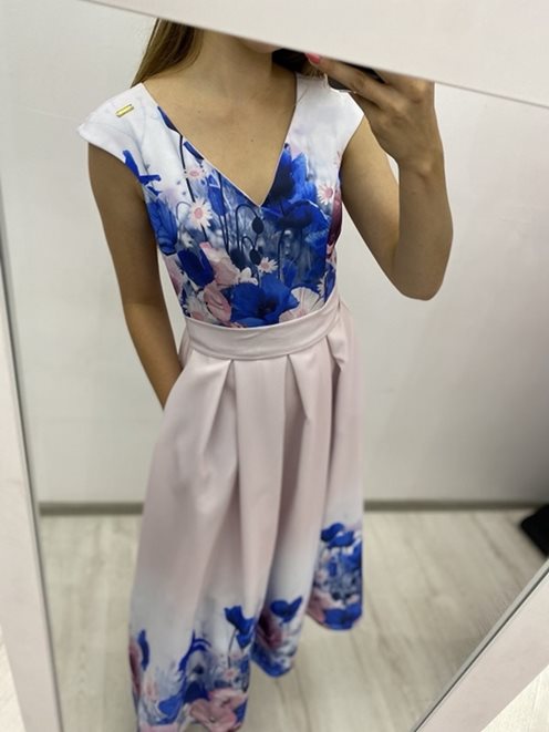 Sukienka midi kwiaty róż/chaber