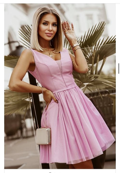 Sukienka krótka szerokie ramiączka połysk róż