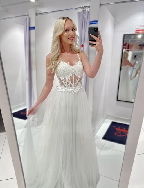 Sukienka długa gorset koraliki ramiączka biała