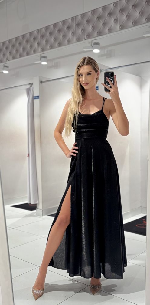 Sukienka długa na ramiączkach wiązana holo czerń