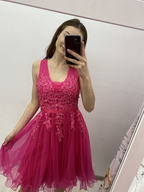 Princeska z paskiem cekiny fuksja