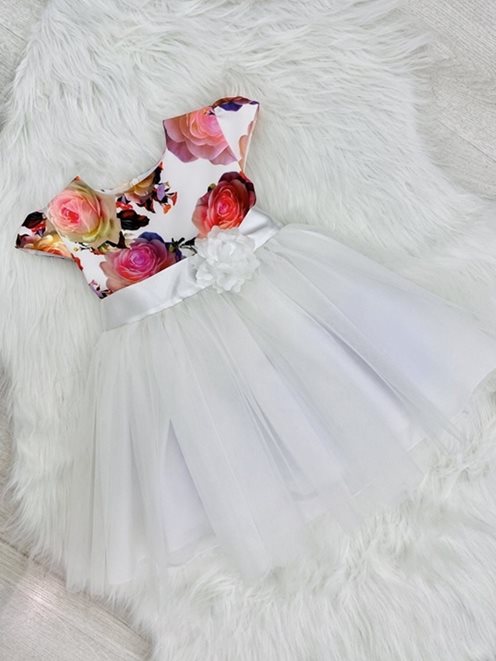 sukienka dziecięca tiul góra róże biała