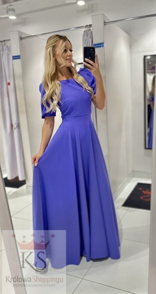 Sukienka długa bufiaste rękawki fiolet