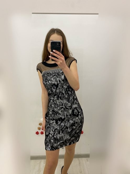 Sukienka koraliki brokat srebrna/ czarna