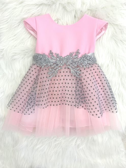 Sukienka tiul groszki róż/szary