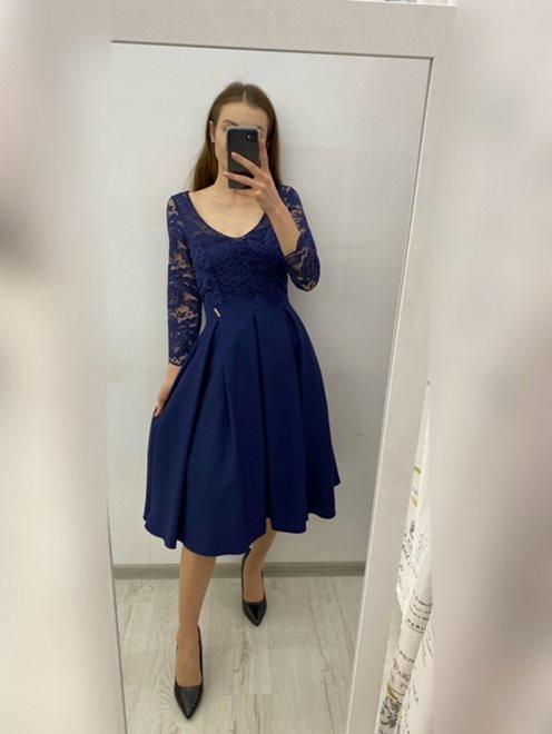 Sukienka za kolano rękaw granat