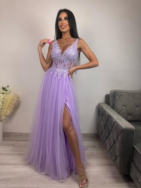 Sukienka długa tiulowa gorset koronka lilia