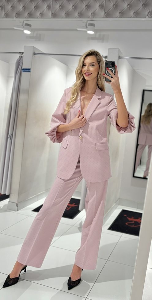 Garnitur damski cyrkonie pudrowy róż