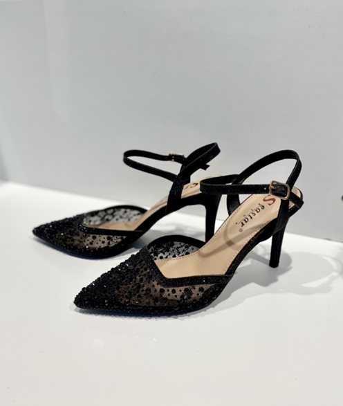 Czółenka na szpilce cekinki czerń