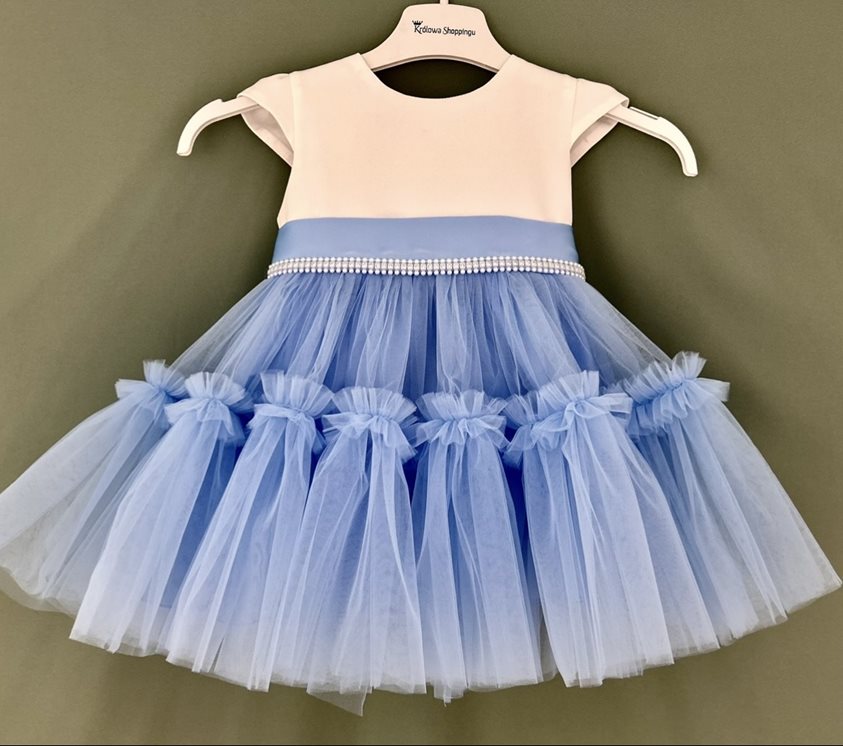 Sukienka dziecięca rozłożysty tiulowy dół błękit
