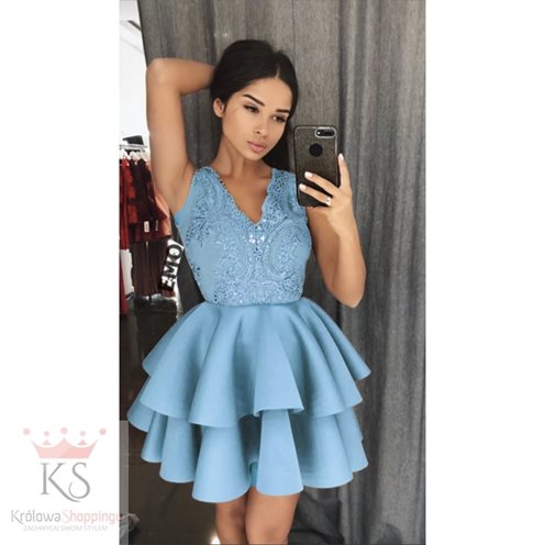 Sukienka piankowe falbanki błękit