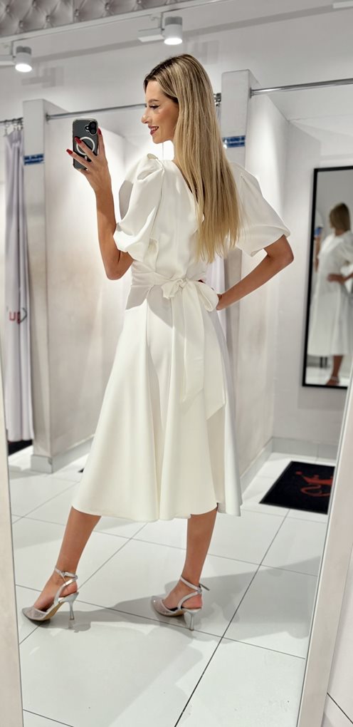 Sukienka midi bufiaste rękawki biel