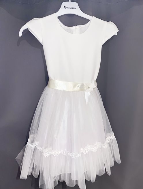 Sukienka dziecięca aplikacja w pasie biel