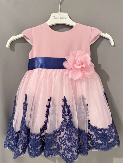 Sukienka dziecięca dół koronka różyczka granat/róż