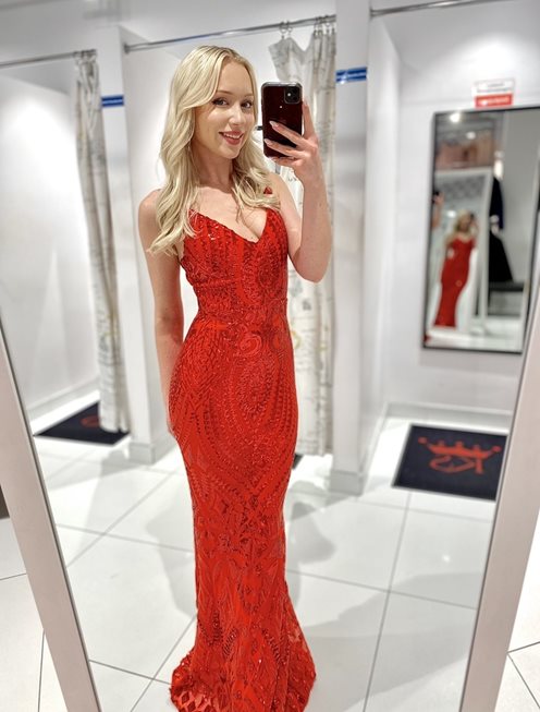 Sukienka długa cekiny po całości czerwona