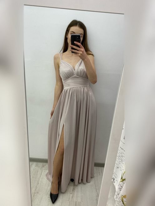 sukienka długa z odcięciem połysk róż