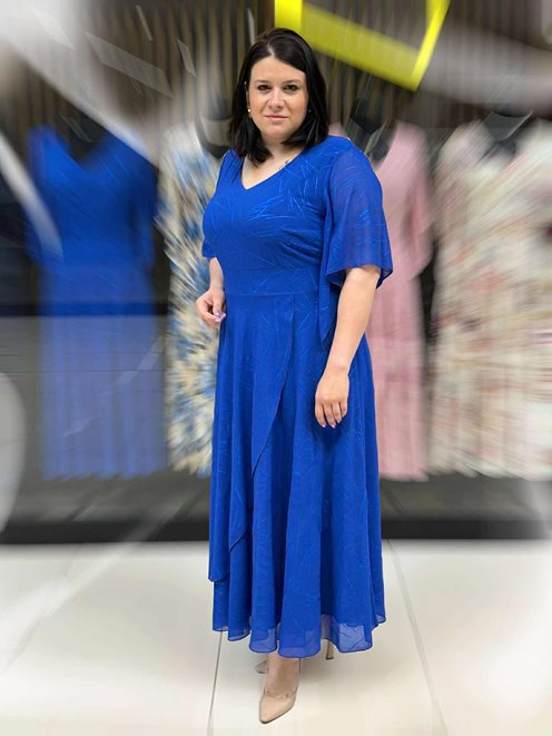 Sukienka długa wzorzysta rękawek szyfon chaber