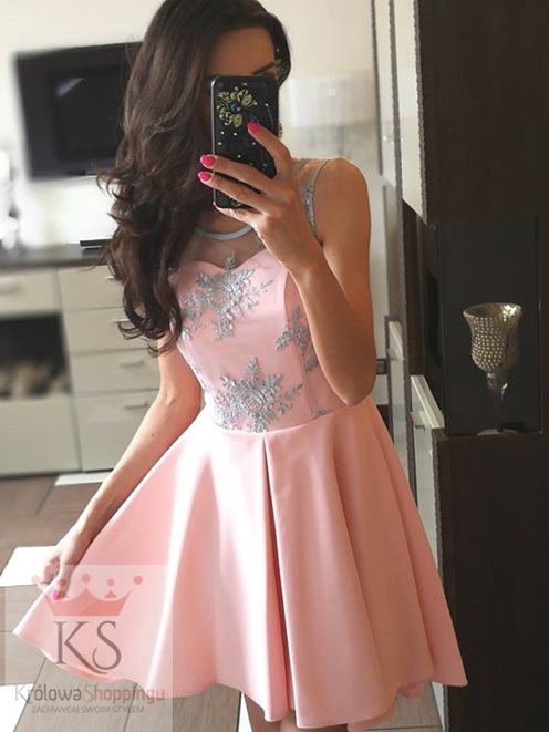 Sukienka gładki dół koronka róż