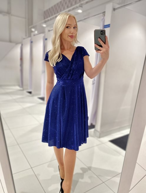 Sukienka krótka brokatowa zakładka granat