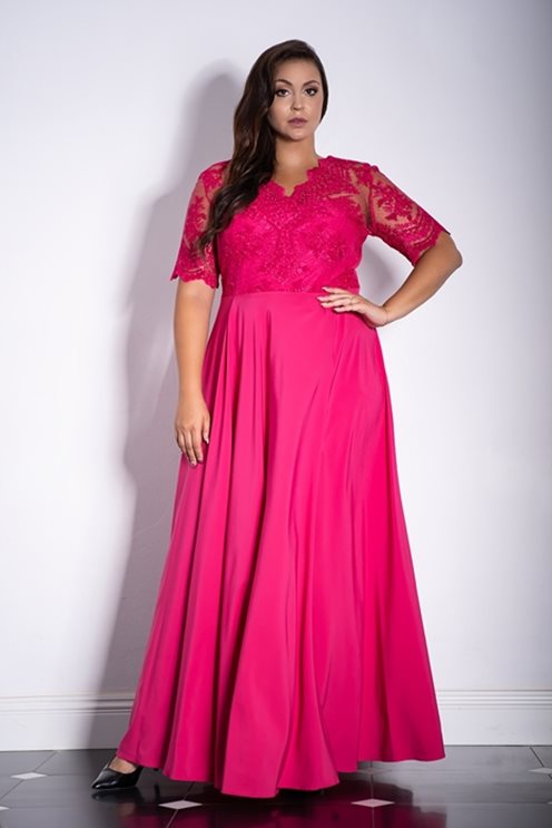 Długa sukienka rękawek fuksja