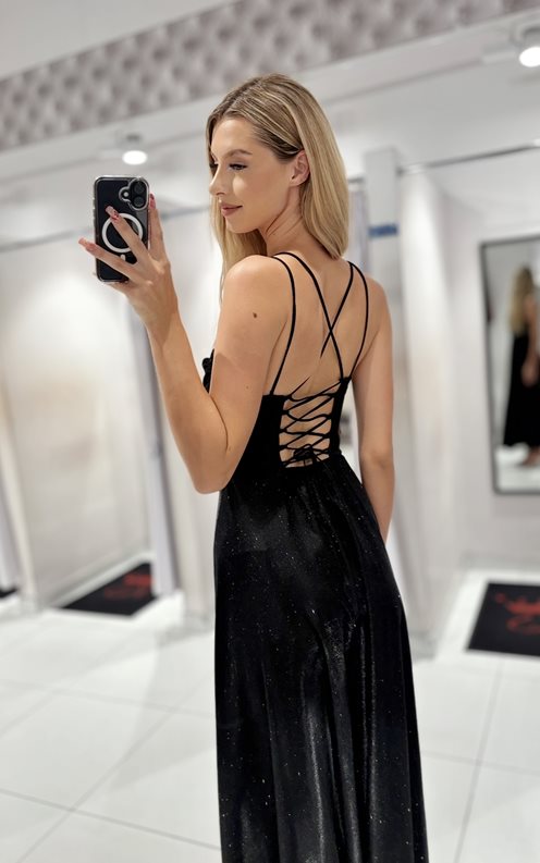 Sukienka długa na ramiączkach wiązana holo czerń