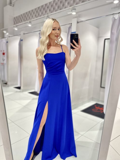 Sukienka długa na ramiączkach wiązana gładka chabe